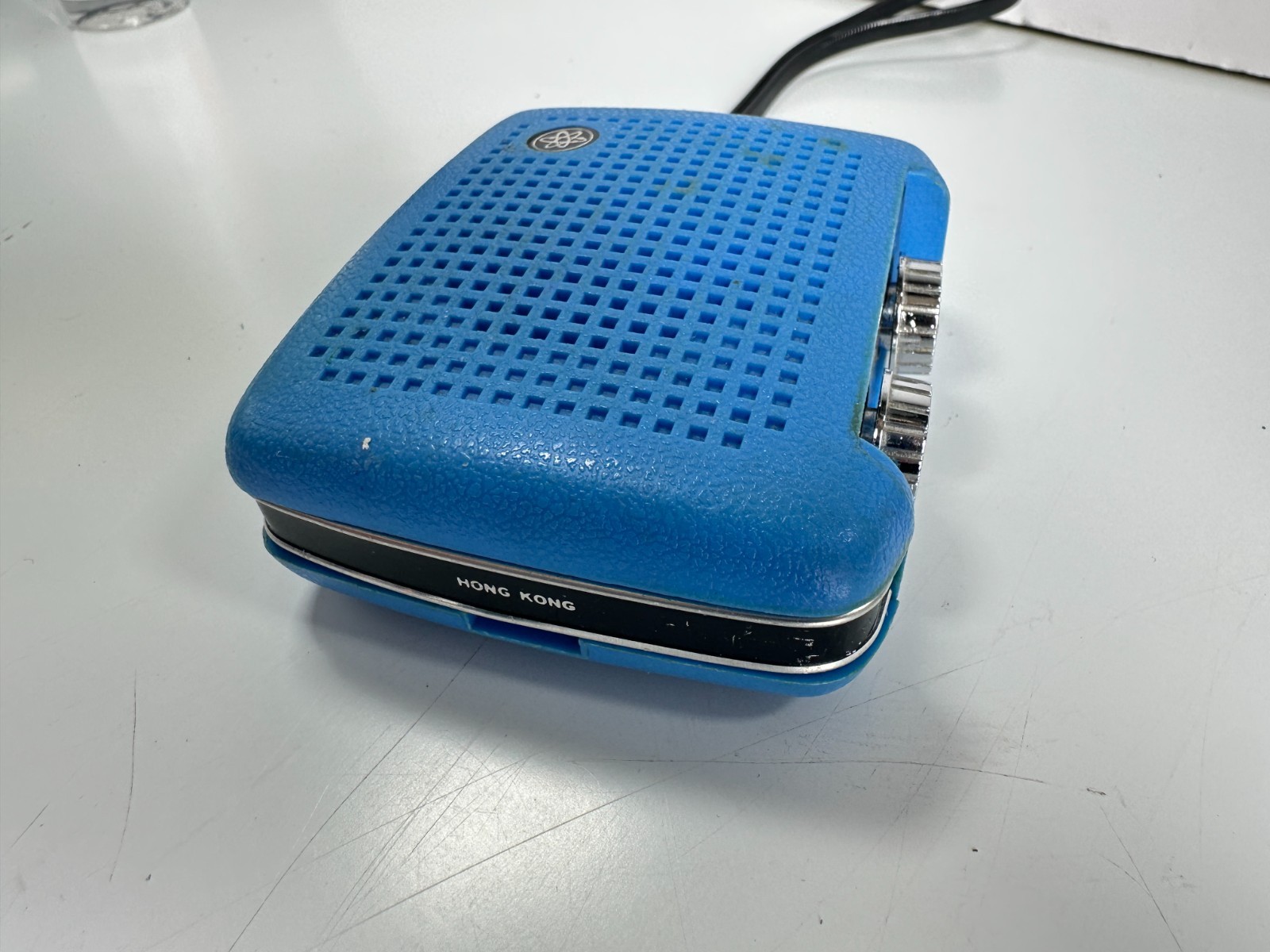 Vintage Kmart AIE-641 Atom Pocket Transistor Radio Blue AM Hong Kong- FOR PARTS