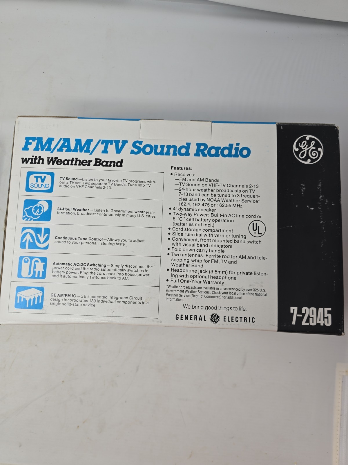Vintage GE 7-2945 | FM / AM / TV Sound Radio With Weather New