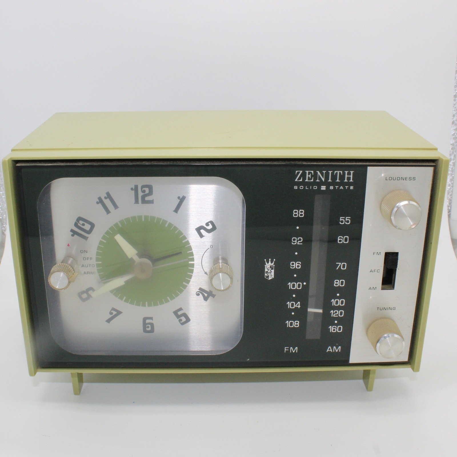 Zenith C462F Alarm Clock Radio AM/FM Green Vintage Solid Tested Works
