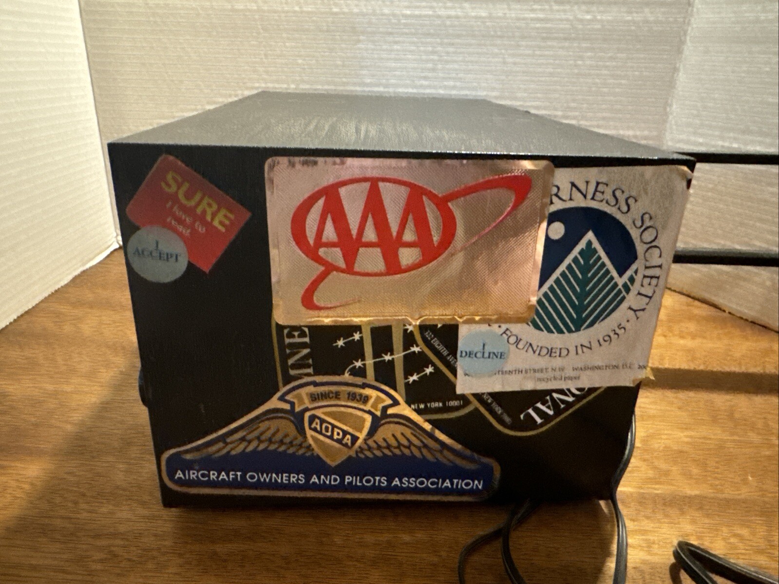 KLH Model 100 AM/FM Table Radio-TESTED-WORKING- With Cool Stickers
