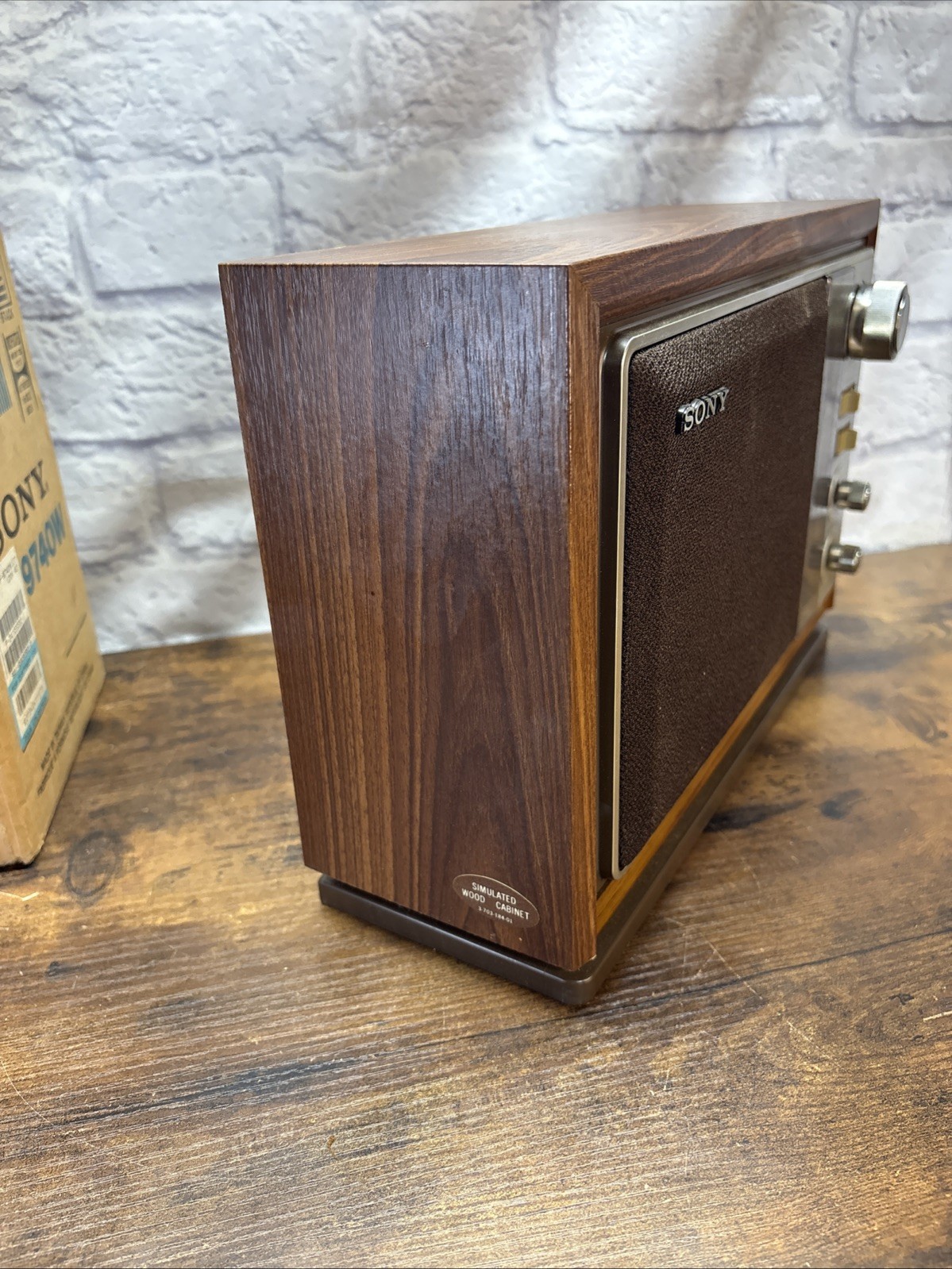 Vintage Sony ICF-9740W Tabletop FM/AM Radio Simulated Wood W/ Box Tested