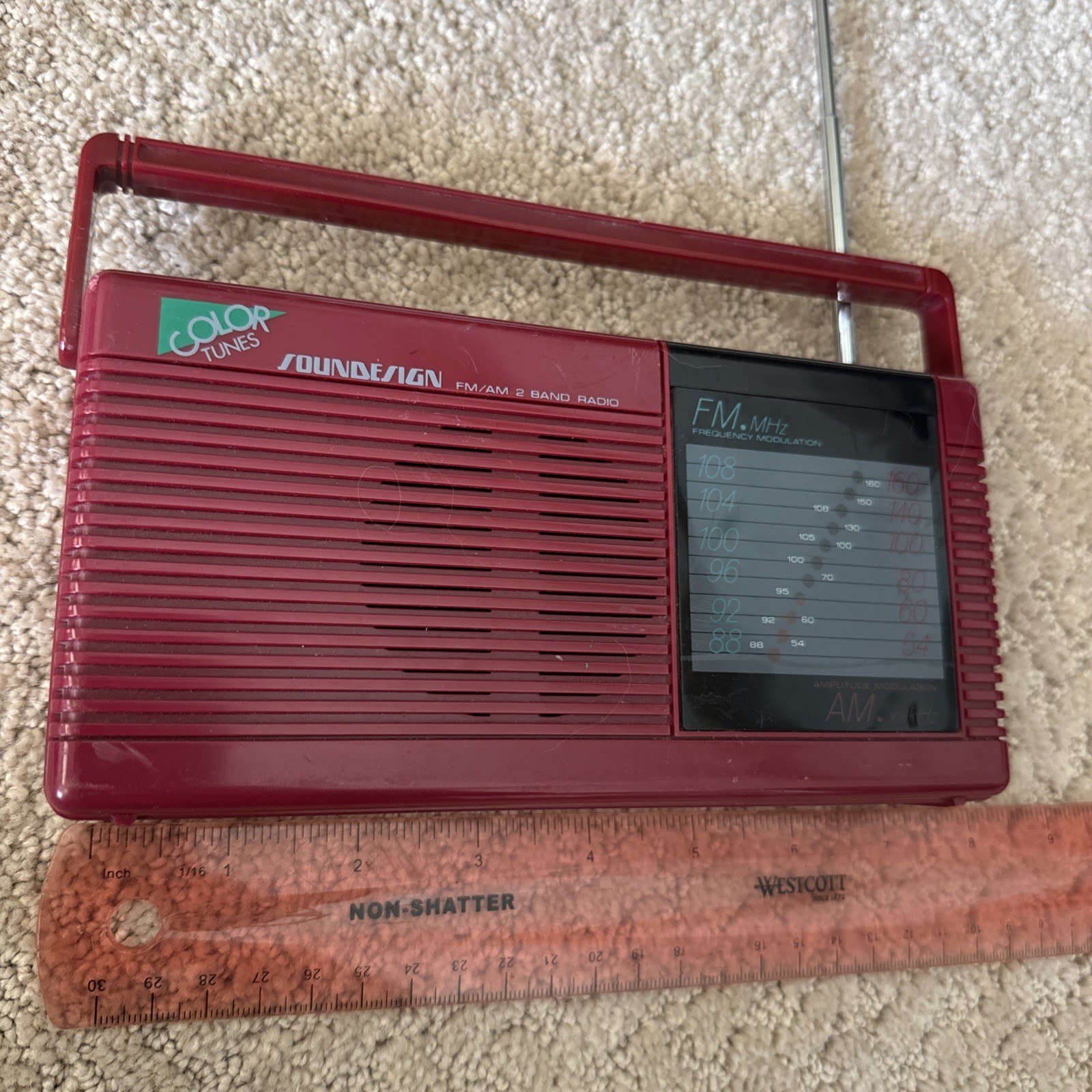 VTG Soundesign Model 2210 Red AM/FM Portable Radio Color Tunes 1980s Tested