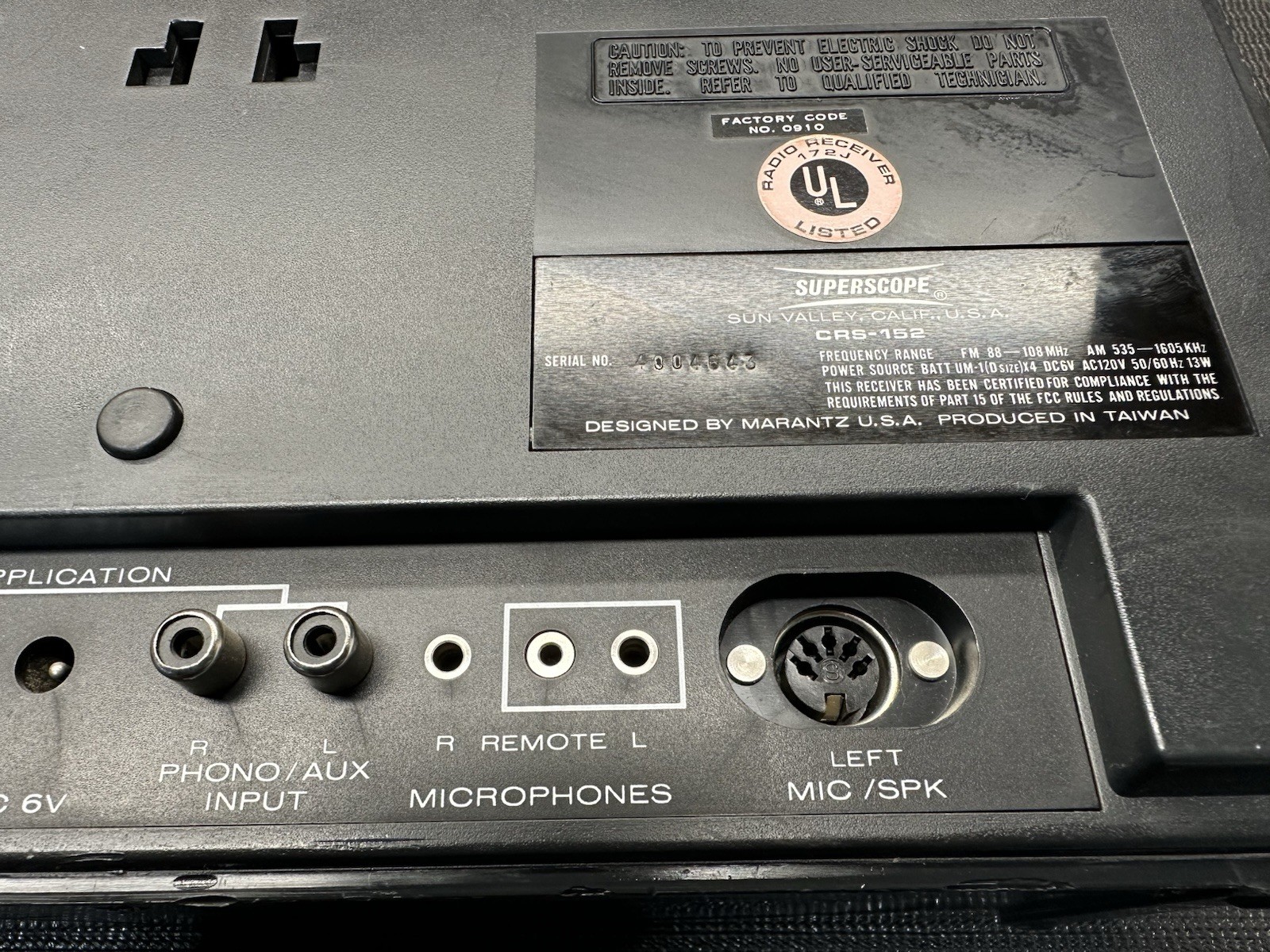 Superscope CRS-152 AM/FM Stereo Cassette Recorder Marantz Vintage Boombox Works