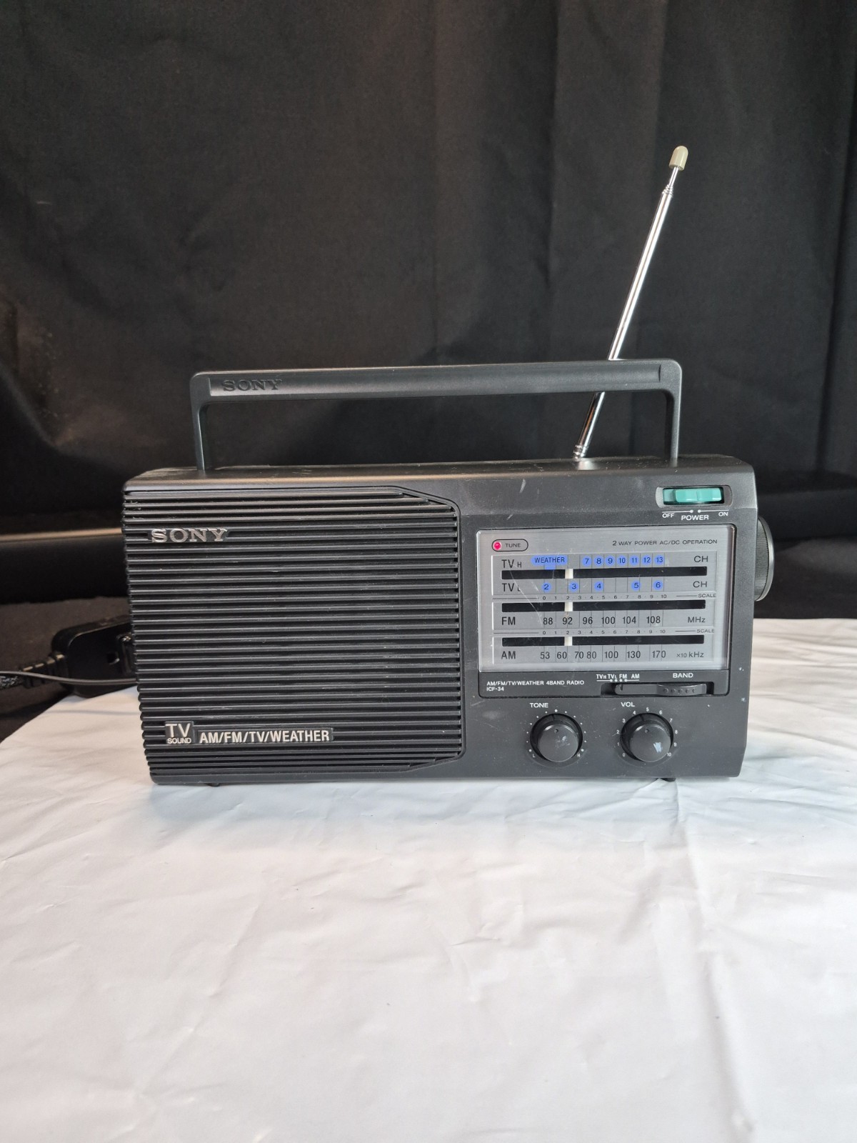 Sony TV Sound AM/FM/TV/Weather Radio Model ICF-34 Portable Works Perfect..