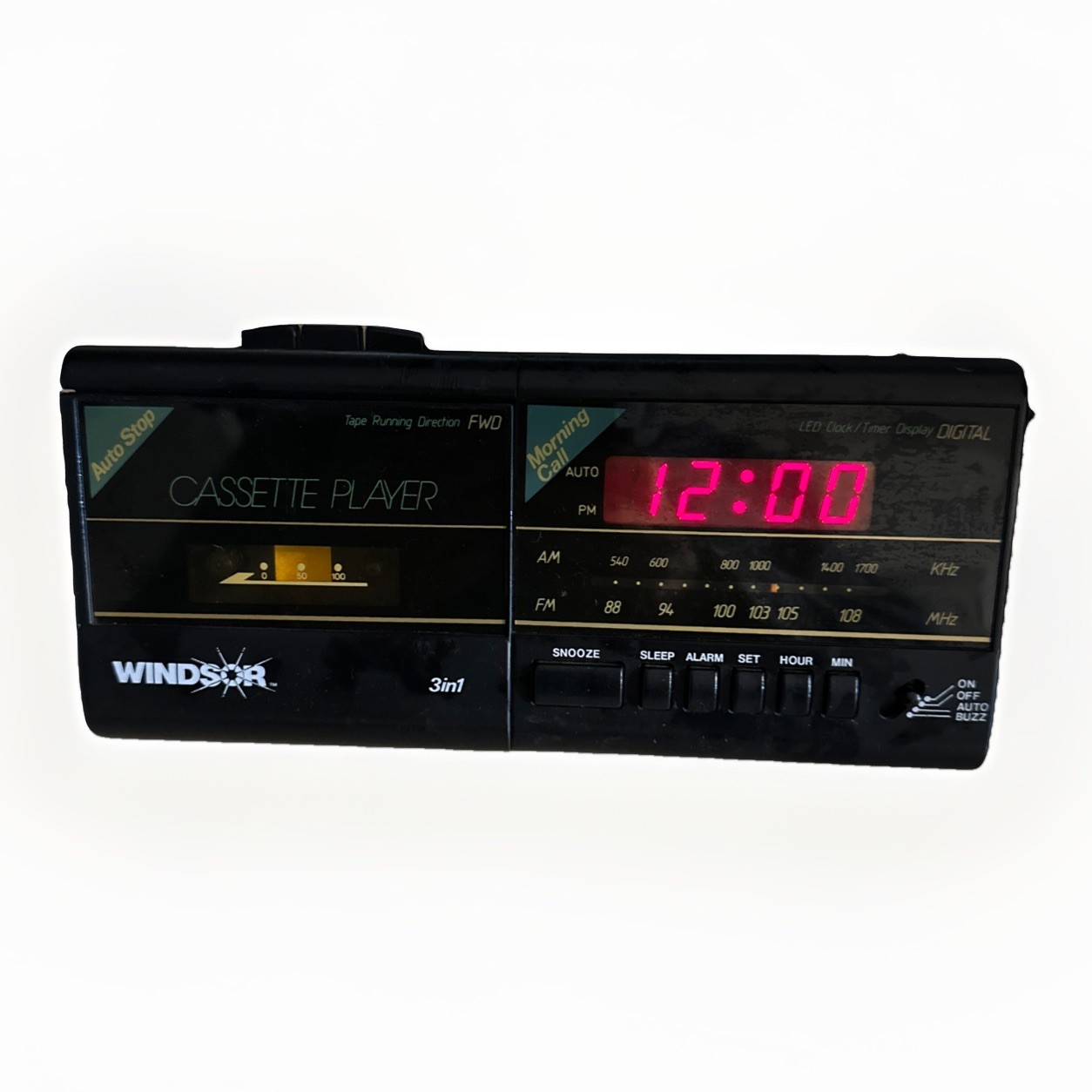 Vintage Windsor AM/FM Alarm Clock Radio Cassette Player Model 2550 Black Working