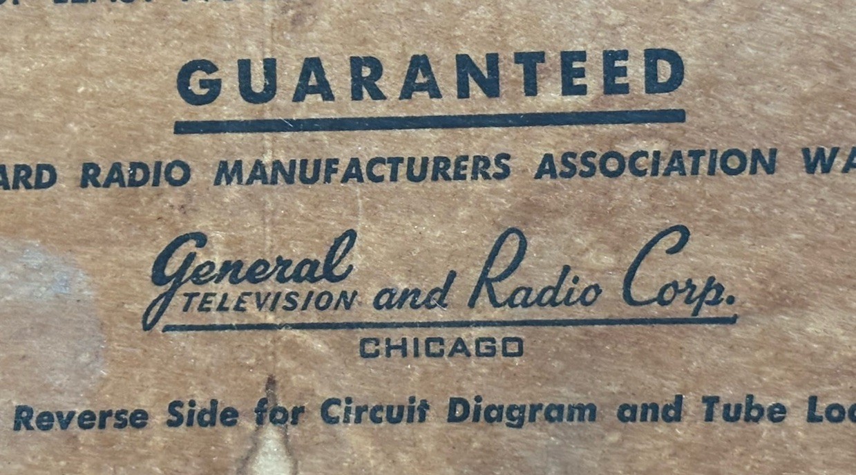 Vintage General Television and Radio Corp Model 19 2A 5 Radio – Untested -USA