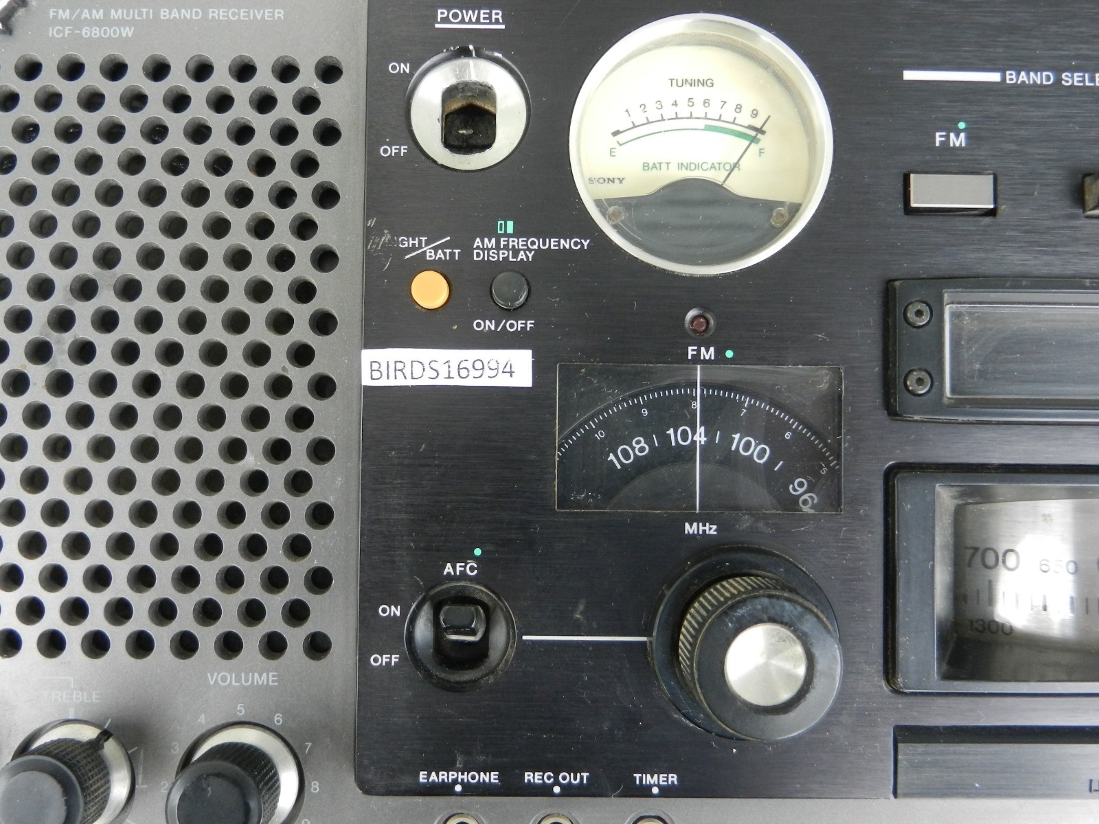 SONY ICF-6800W FM/AM/SW BCL Radio AC Adapter TURNS ON Tested Working AS IS
