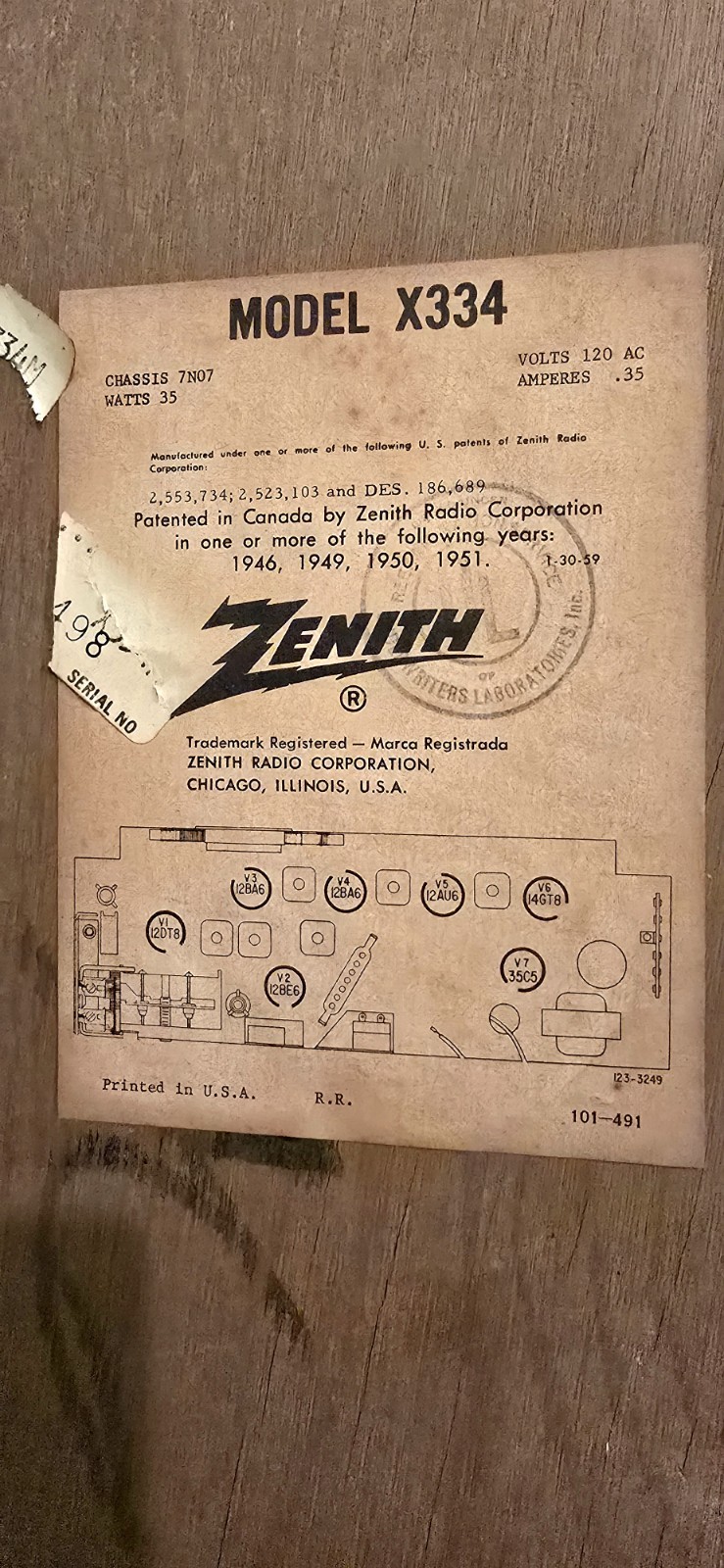 Zenith X334 AM/FM Table Radio Zenith Long Distance Radio Model X334
