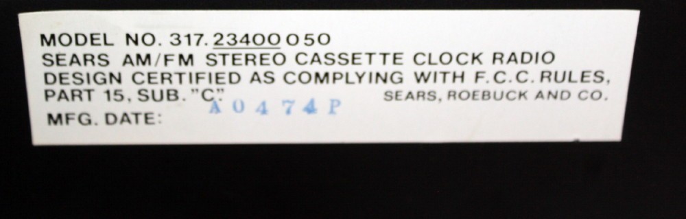 Vintage Sears 317.23400 051 Am/Fm Cassette Alarm Clock Radio 23400 ~ Repair