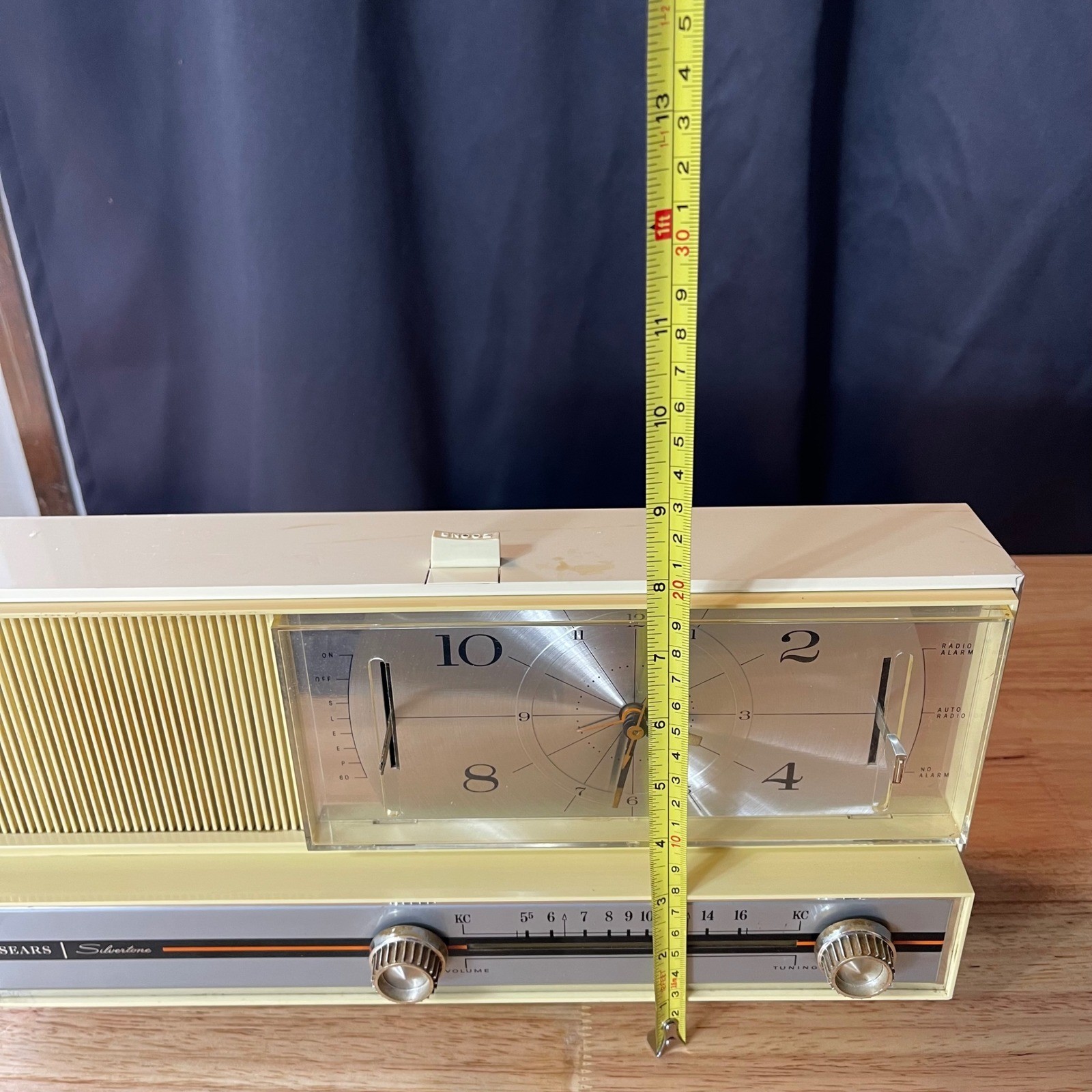 Vintage Sears Silvertone 4044 Ivory AM Clock Radio 1960s MCM Works